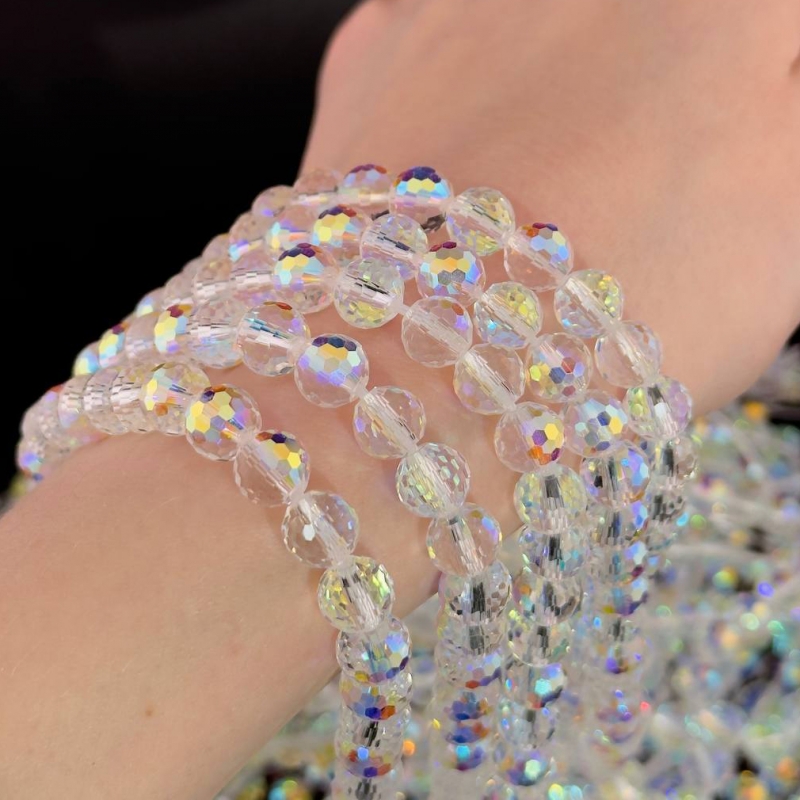 Бусины стеклянные размер 8мм цвет прозрачный с отливом